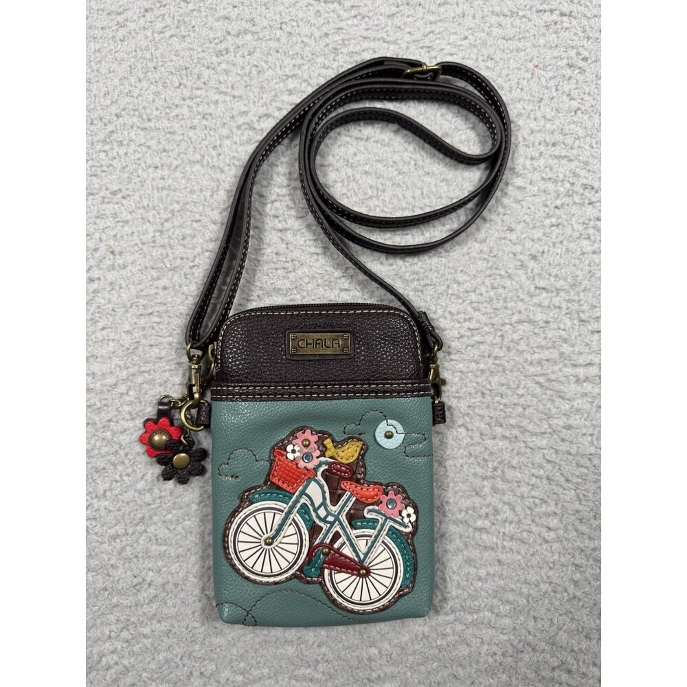NWOT Chala 7.5”Teal Floral Bicycle Cellphone Crossbody Purse